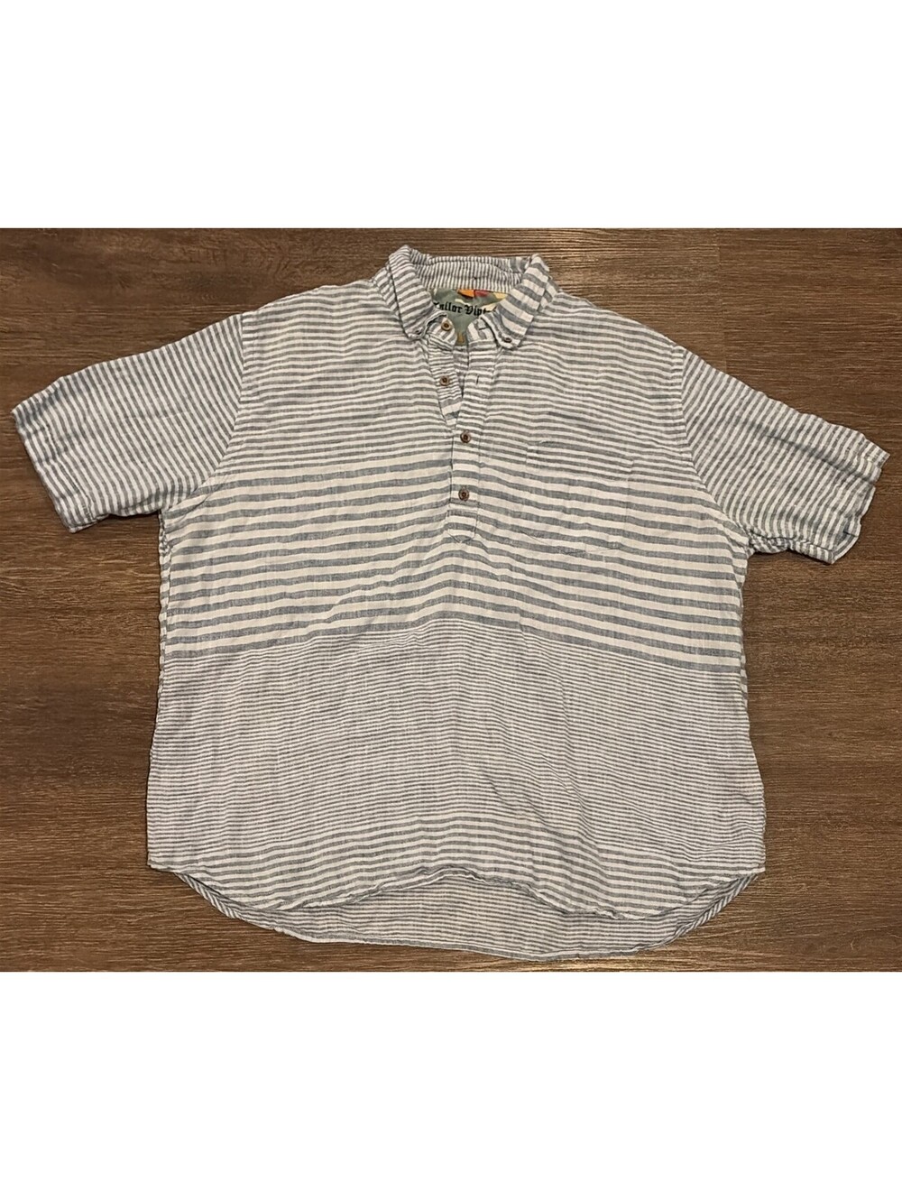 Tailor Vintage Men’s XL Blue White Stripe Popover Shirt Short Sleeve Cotton